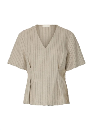Mariam ss linen blend top Nature Stripe Selected Femme